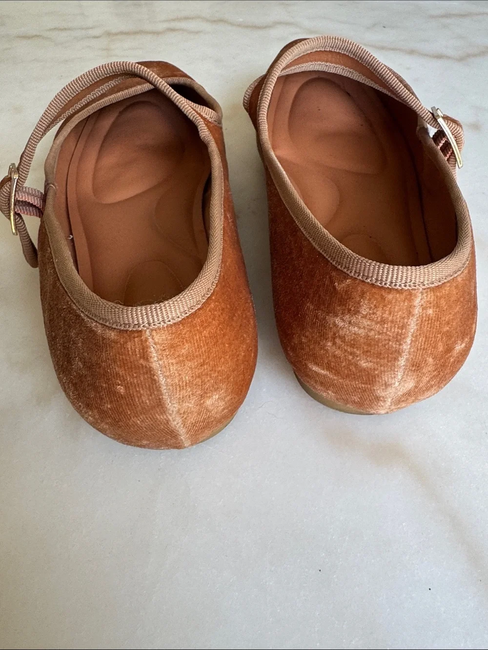 Velvet Mary Jane Flats in Light Brown